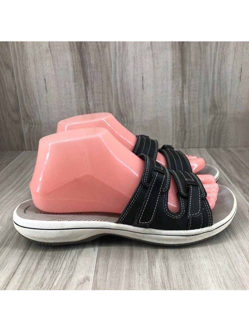 Clarks Slide Sandals Womens 8M Cloudsteppers Breeze Piper Black Slip On Comfort